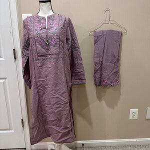 Purple Embroidered Traditional Dress with trousers